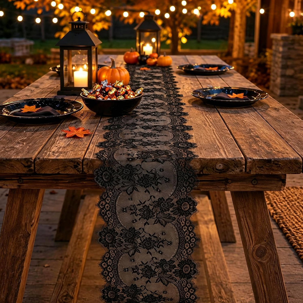 10 PCS Black Lace Table Runner 14x120 Inch Vintage Halloween Party Decor