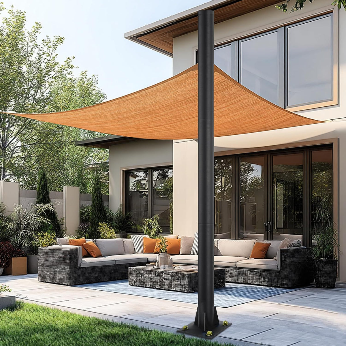 10ft Sun Shade Pole, 3" Diameter Heavy Duty Metal, Black Shade Sail Pole with 3 Rings for Patio, Deck, Playground, Backyard & Playground, One Pole