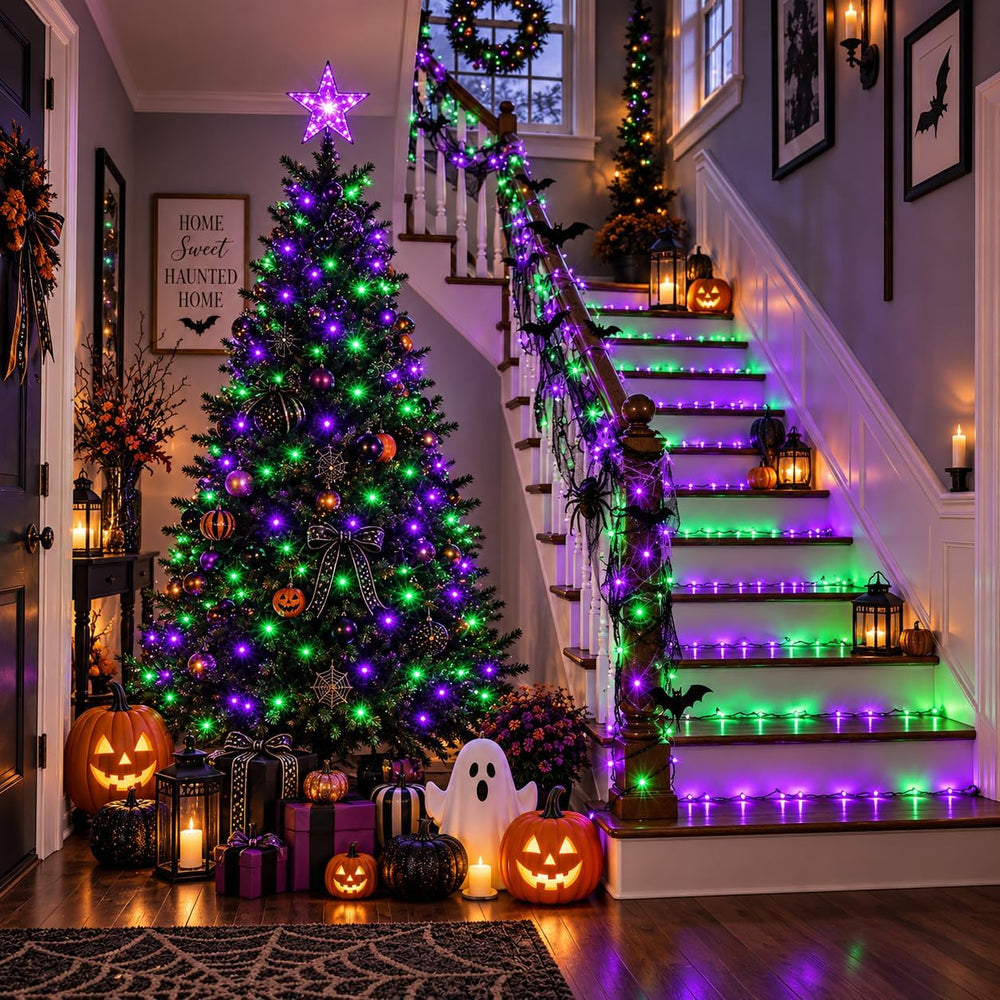 OZS Connectable 2-Pack 164Ft 400LED Halloween String Lights, Purple&Green