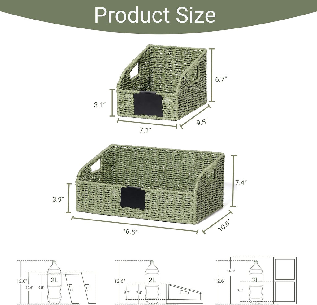 Pantry Baskets for Organizing,Wicker Storage organizers,3Pack,Green