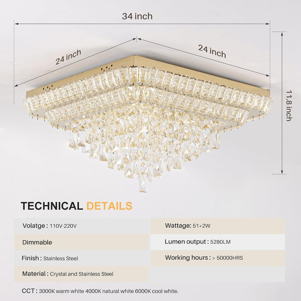 Miuyhji Elegant Crystal Raindrop Ceiling Light Gold Flush Mount Chandelier