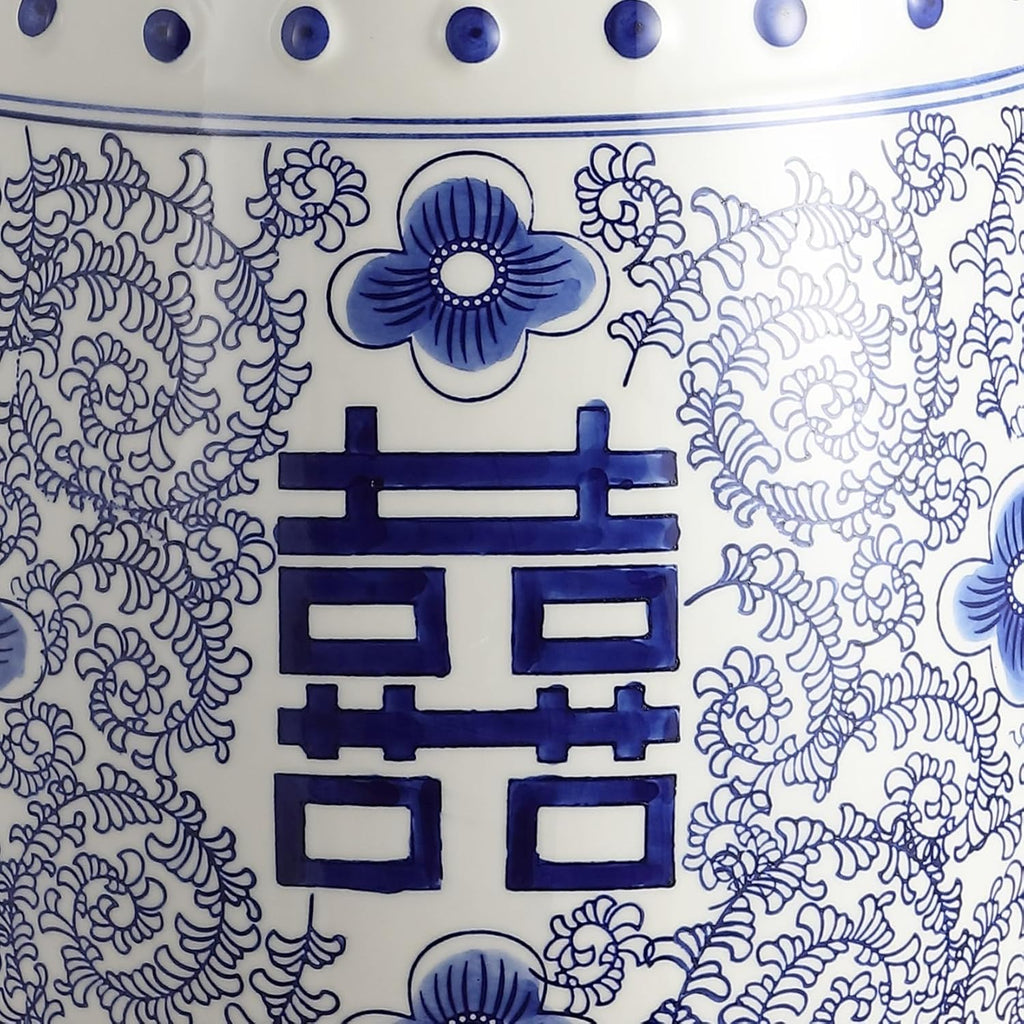 JONATHAN Y Double Happiness Ceramic Garden Stool 18" Table, Blue/White