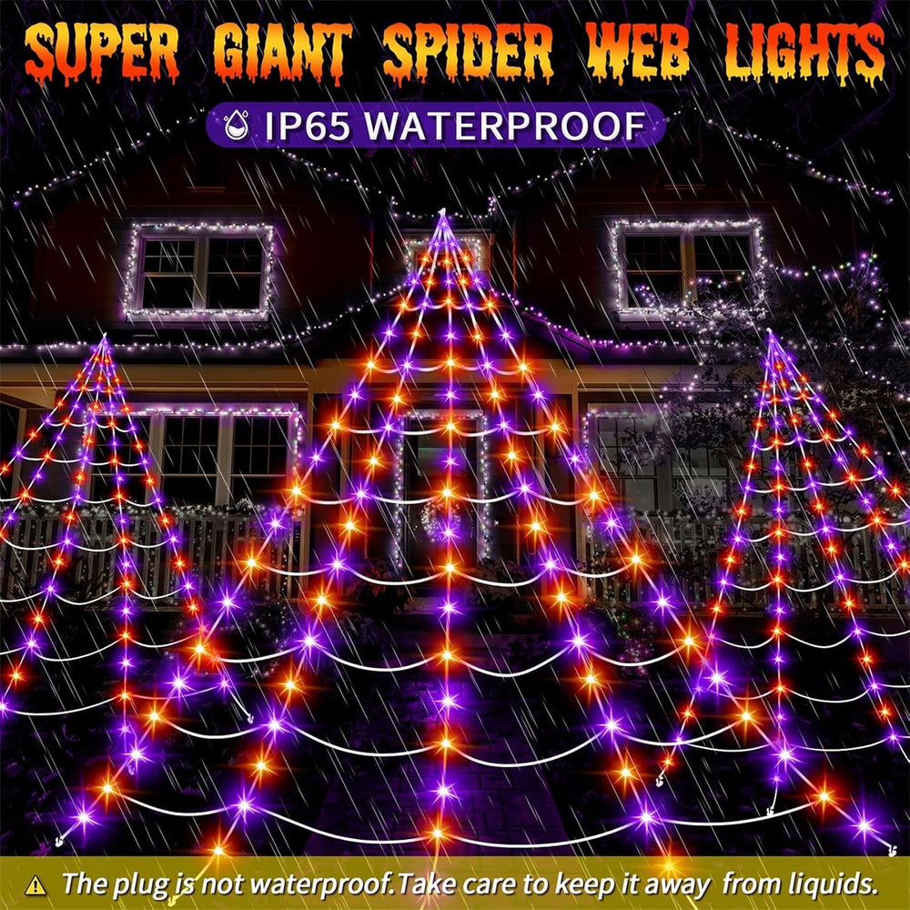 Halloween Giant Spider Web Lights Decorations Outdoor, 16.4Ft 200 LED Lighted...