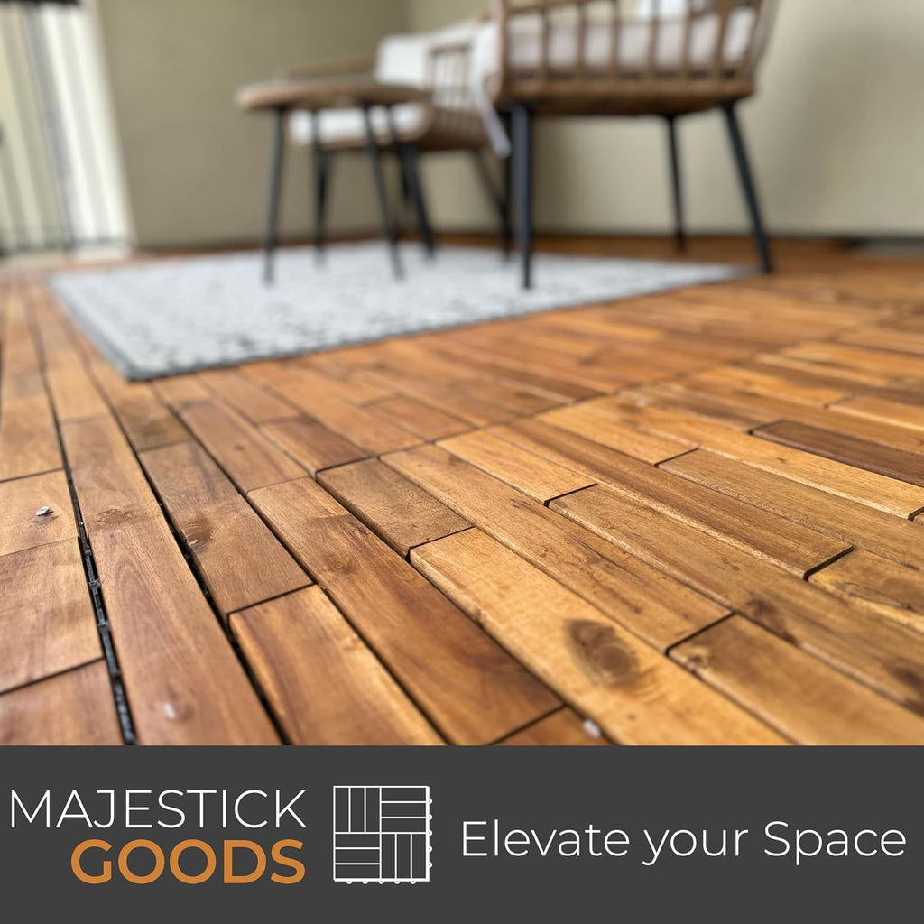 Majestick Goods 6-Pack Longboard Acacia Wood Interlocking Deck Tiles