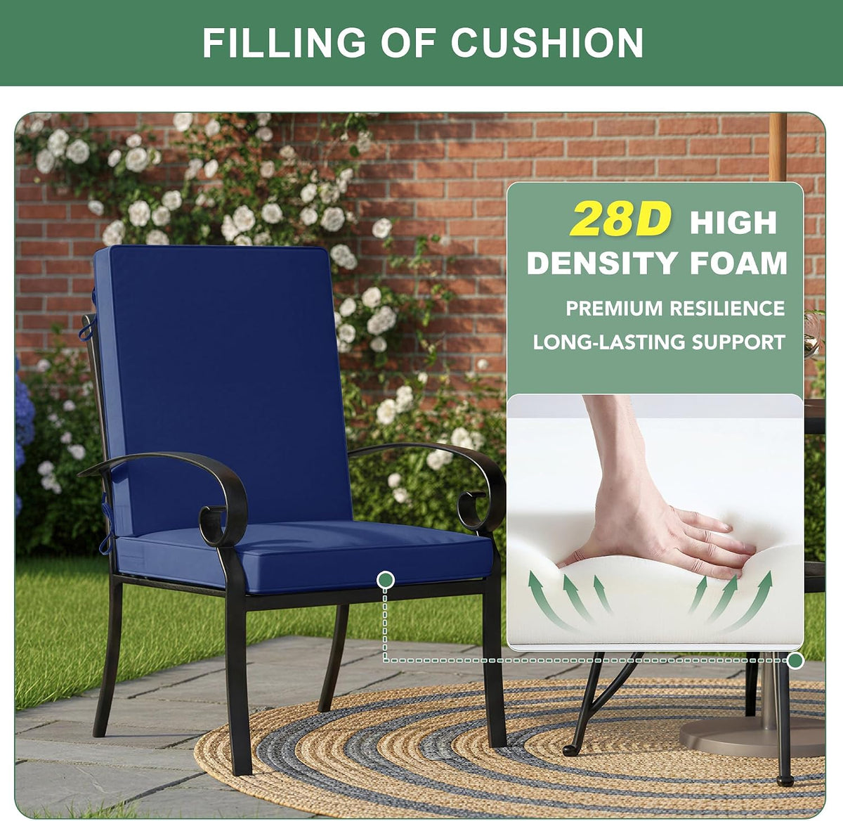 Summsun High Back Patio Chair Cushions 20 x 20 Inch, Navy