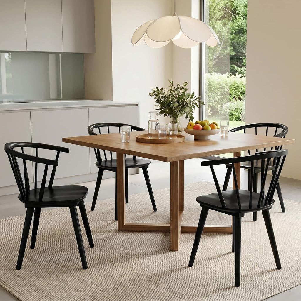 DUHOME Wooden Black Dining Chairs Set of 4, Windsor Dining Room Chairs with Arms Farmhouse Spindle Back Wood Kitchen Chairs with Curve Back, Mid Century Modern Style