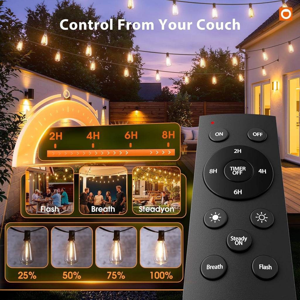addlon 200(50FT*4) Outdoor String Lights with Remote LED Edison Waterproof