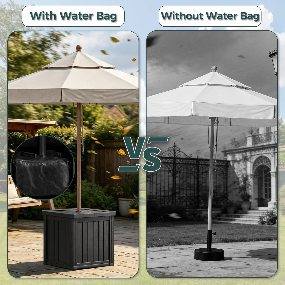 Patio Umbrella Base with 1.5" Hole, Outdoor Side Table, Planter Box, Black