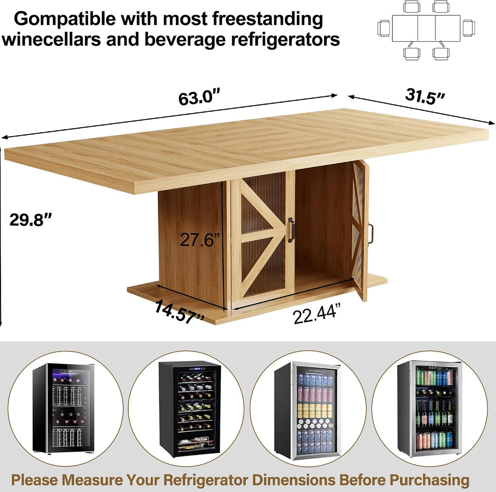 LVB Dining Table for 4-6, Modern Wood Dining Room Table, Light Oak, 63 Inch