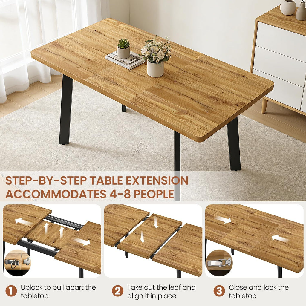 Modern 47.2"-63" Extendable Rectangular Dining Room Table, Walnut