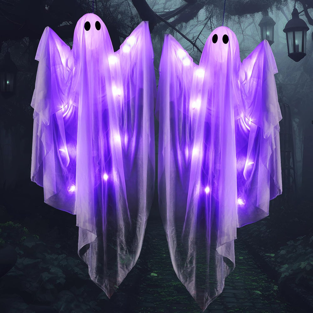 JOYIN 2 Pcs 47” Halloween Hanging Light up Ghost Decorations Outdoor, Hallowe...