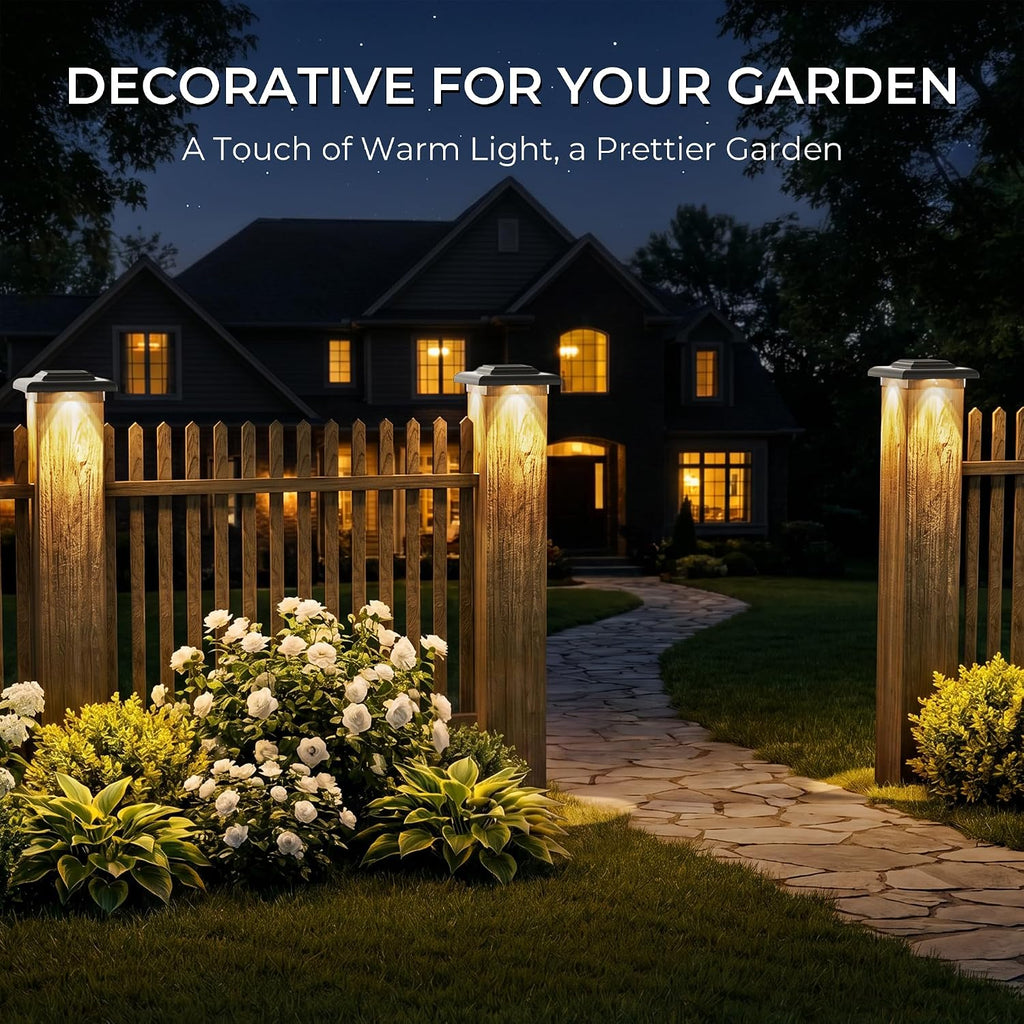 T-SUN 4x4 Solar Post Cap Lights, 12 Pack Warm White for Post with Stairs