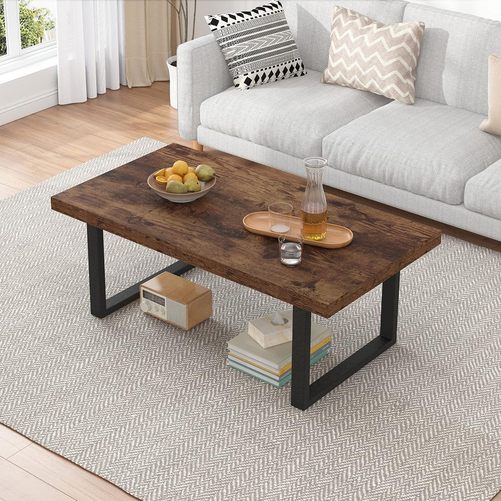 IBF Rustic Brown Coffee Table, Industrial Wood Living Room Table 39 Inch