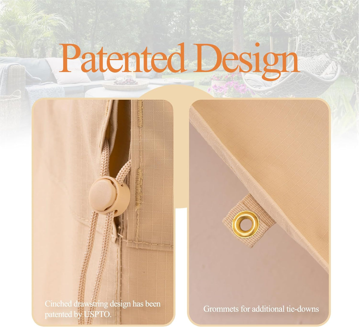WJ-X3 Large Rectangular Outdoor Table Cover, Waterproof, 126x84x31, Beige