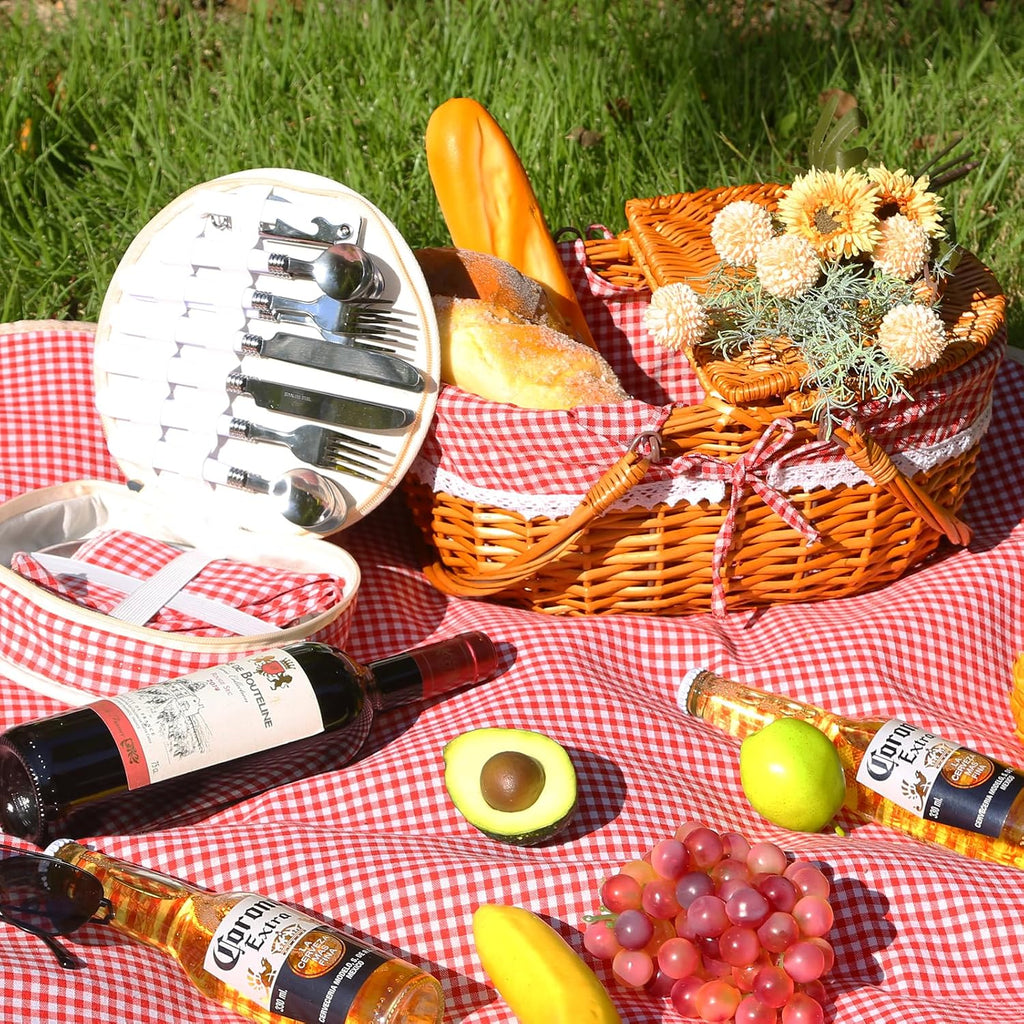 Wicker Picnic Basket with Handle, 15" Large Picnic Basket