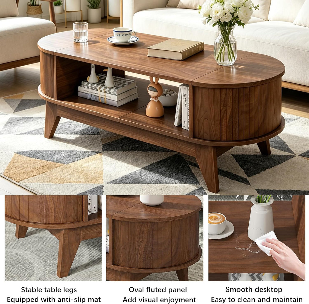 Coffee Table with Storage walnut coffee table with 2 Flip-Top Hidden Lids