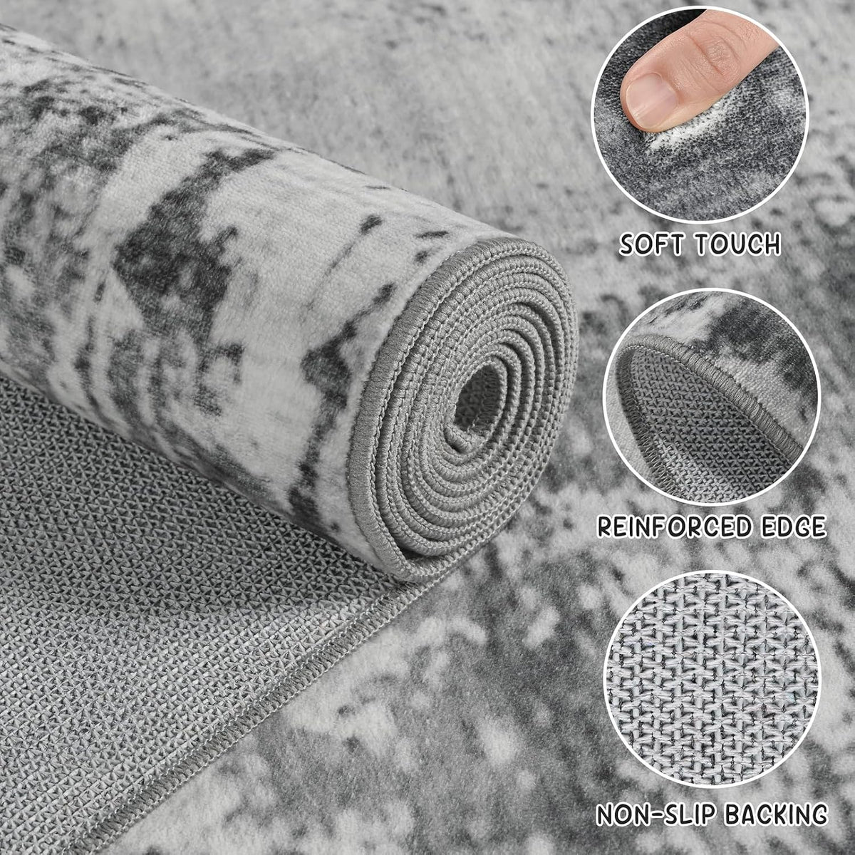 Beraliy Washable 6x9 Abstract Area Rugs for Living Room Bedroom, Grey
