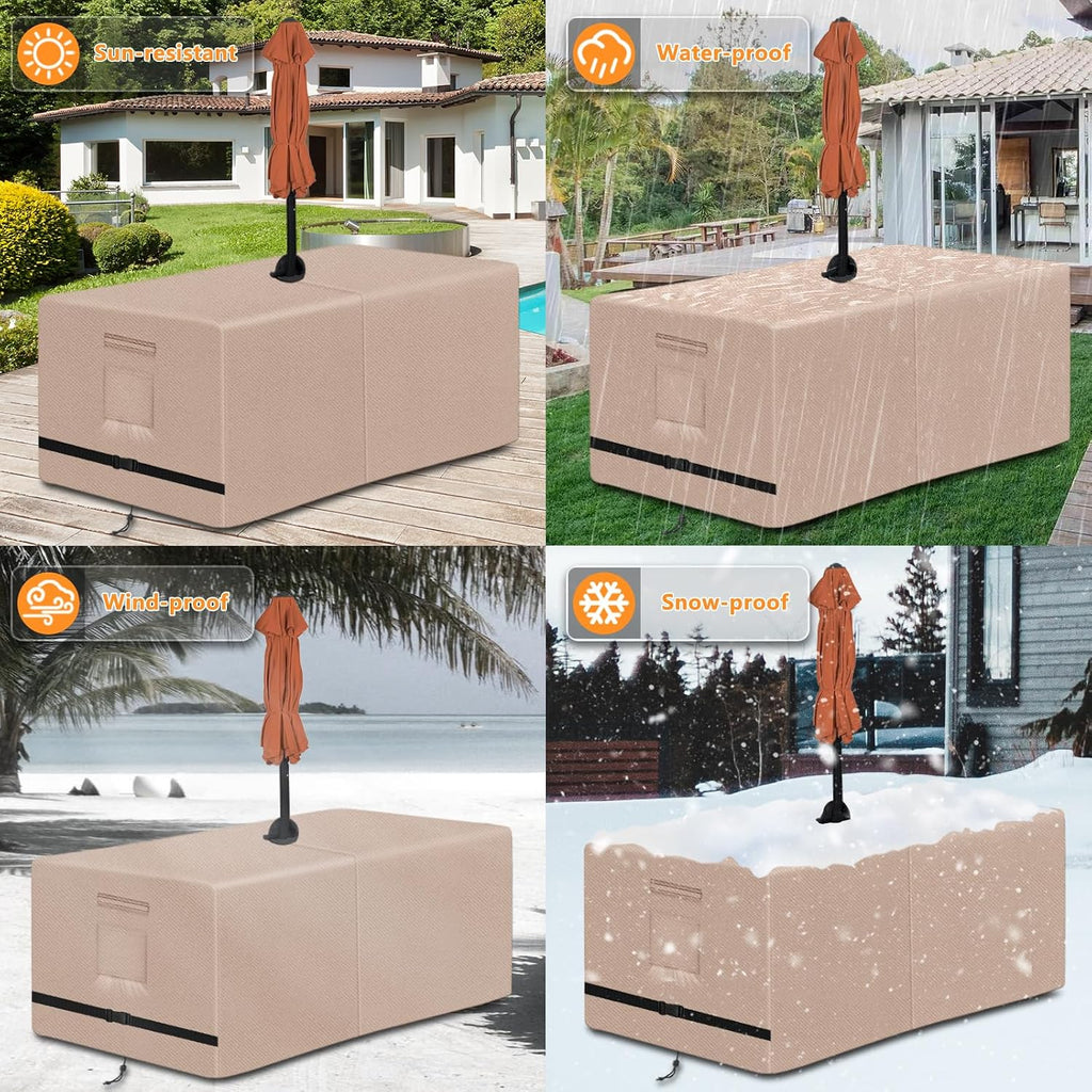 Rectangle Patio Table Cover with Umbrella Hole 108 Lx 82" W x 23.6" H,Khaki