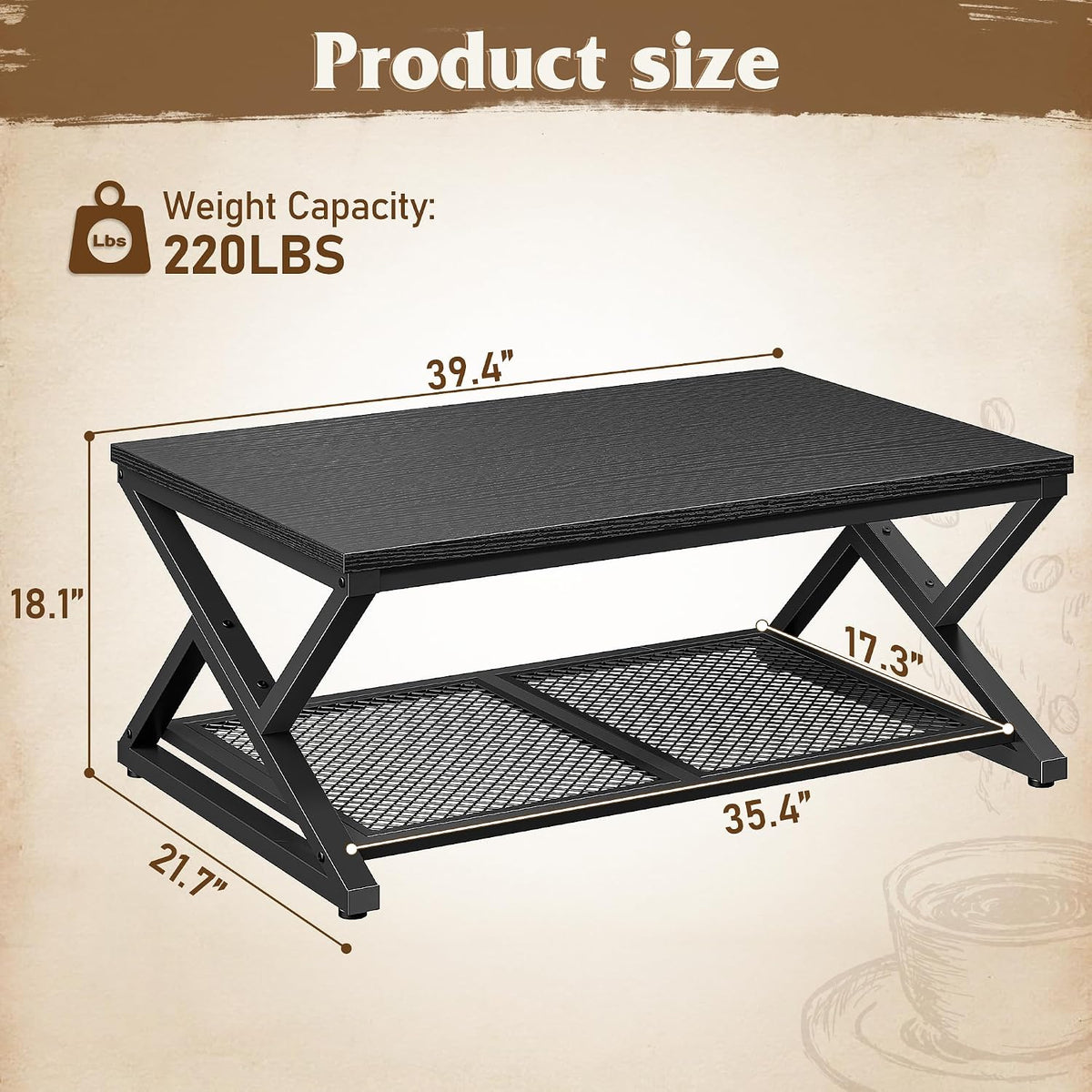 EnHomee Coffee Table with Storage & Shelf for Living Room, Black Oak
