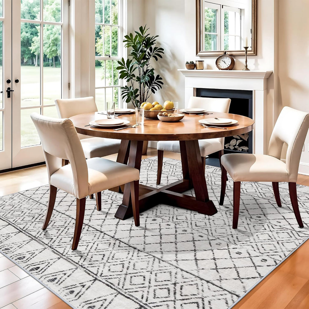 Washable 5x5 Square Moroccan Rug:Non Slip Soft Indoor Rug Geometric Grey