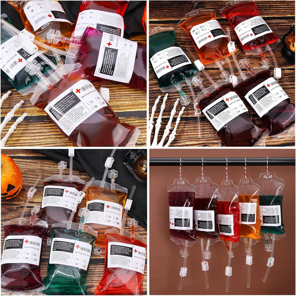 tchrules 54 Pcs Blood Bags for Drinks Halloween Party Decorations, Reusable B...