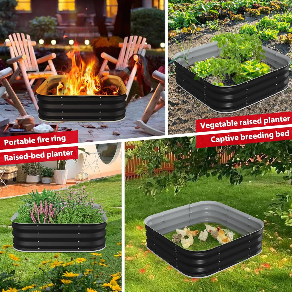 Fire Pit 36 Inch, Height 11.5 Inch, Square Galvanized Steel Fire Pit for Outside, Heavy Duty Steel Fire Pits In-Ground for Backyard,Camping, Bonfire,Raised Garden Bed for Garden (3X3X1 FT)