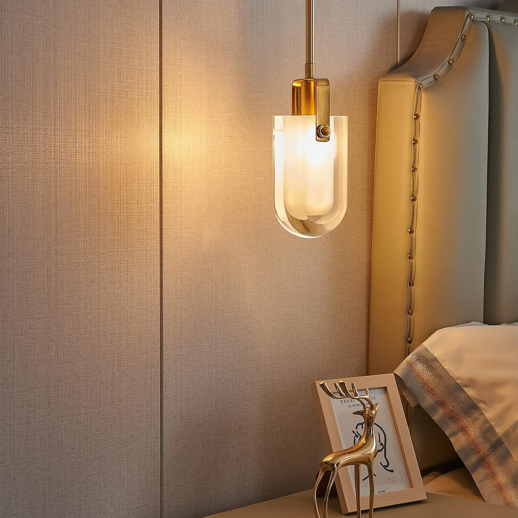 LMQNINE Gold Pendant Light Fixture Pendant Lighting Modern Pendant Light, Mini Crystal Chandeliers, Pendant Lights Kitchen Island Dinning Room Bedroom (1-Light)
