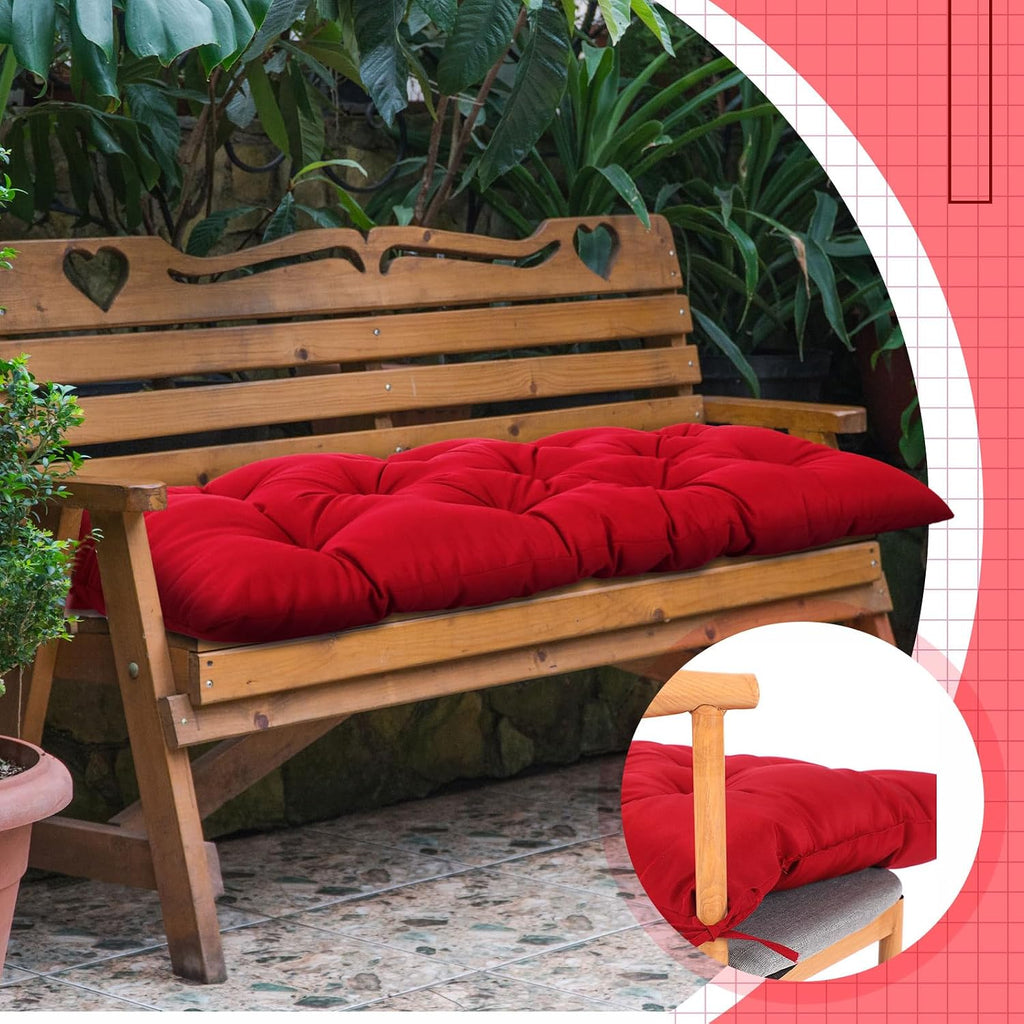 Wenqik Outdoor Bench Cushion 59 x 20 x 4 Inch Waterproof Patio Swing Cushion with Removable Zippered Cover Adjustable Ties Seat Pad for Porch Bench Garden Loveseat (Red, Classic)