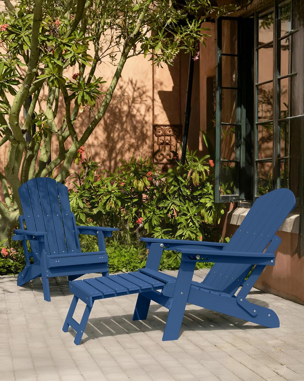 YEFU Adjustable Adirondack Chair with Footrest,All-Weather, Set of 4,Navy