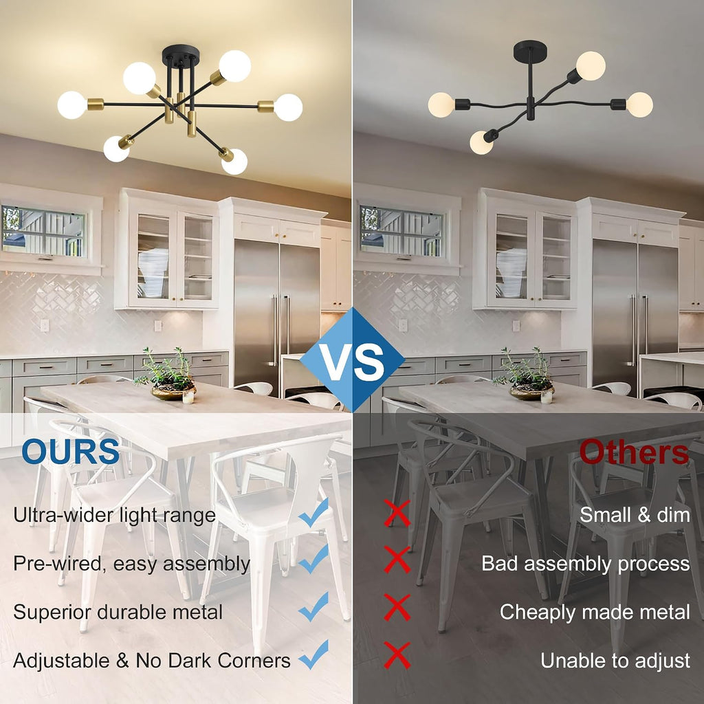 Modern Chandelier Ceiling Light Fixture, 6-Light Sputnik Dining Chandeliers