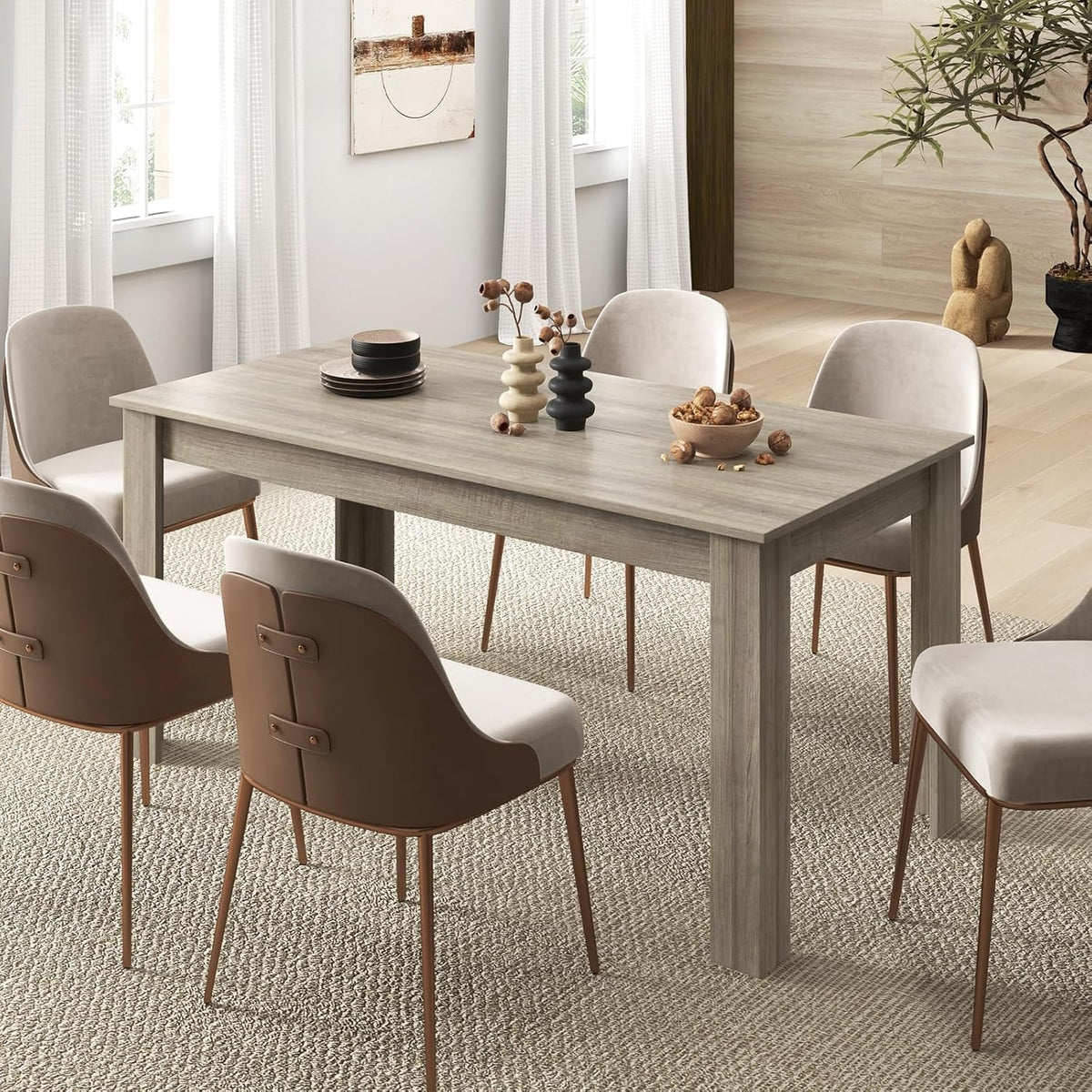 LDAILY Dining Table, Modern Dining Room Table for 4-6 People, Heavy Duty Legs, Spacious Desktop, 63" Rectangular Farmhouse Kitchen Table for Home Office, Living Room, Restaurant (Oak)