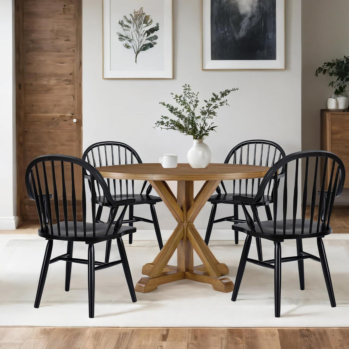 DUHOME Wooden Dining Chairs Set of 4,Spindle Back Dining Chair with Arms