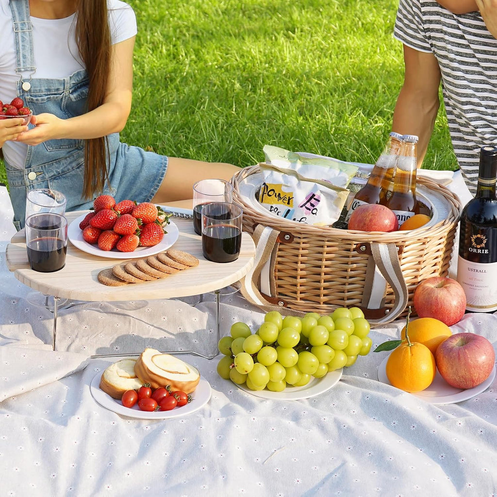 Picnic Basket Set for 4 - Wicker Insulated Picnic Basket