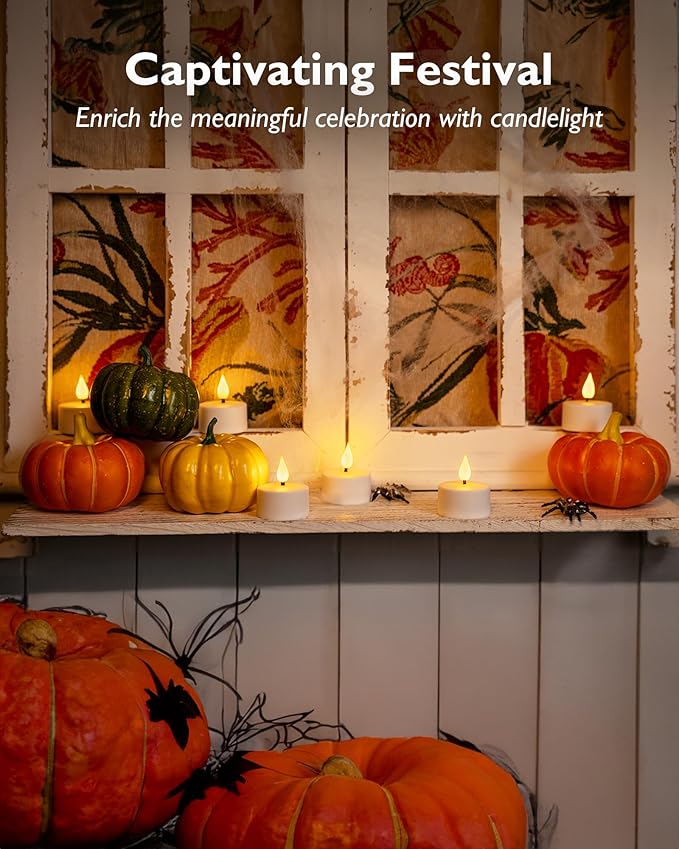 Homemory Rechargeable Tea Lights Flameless Candles with Remote Timer, Battery Operated LED Tealight Candles, USB Candles for Wedding Table Centerpiece Reception Banquet Christmas Halloween, 12-Pack