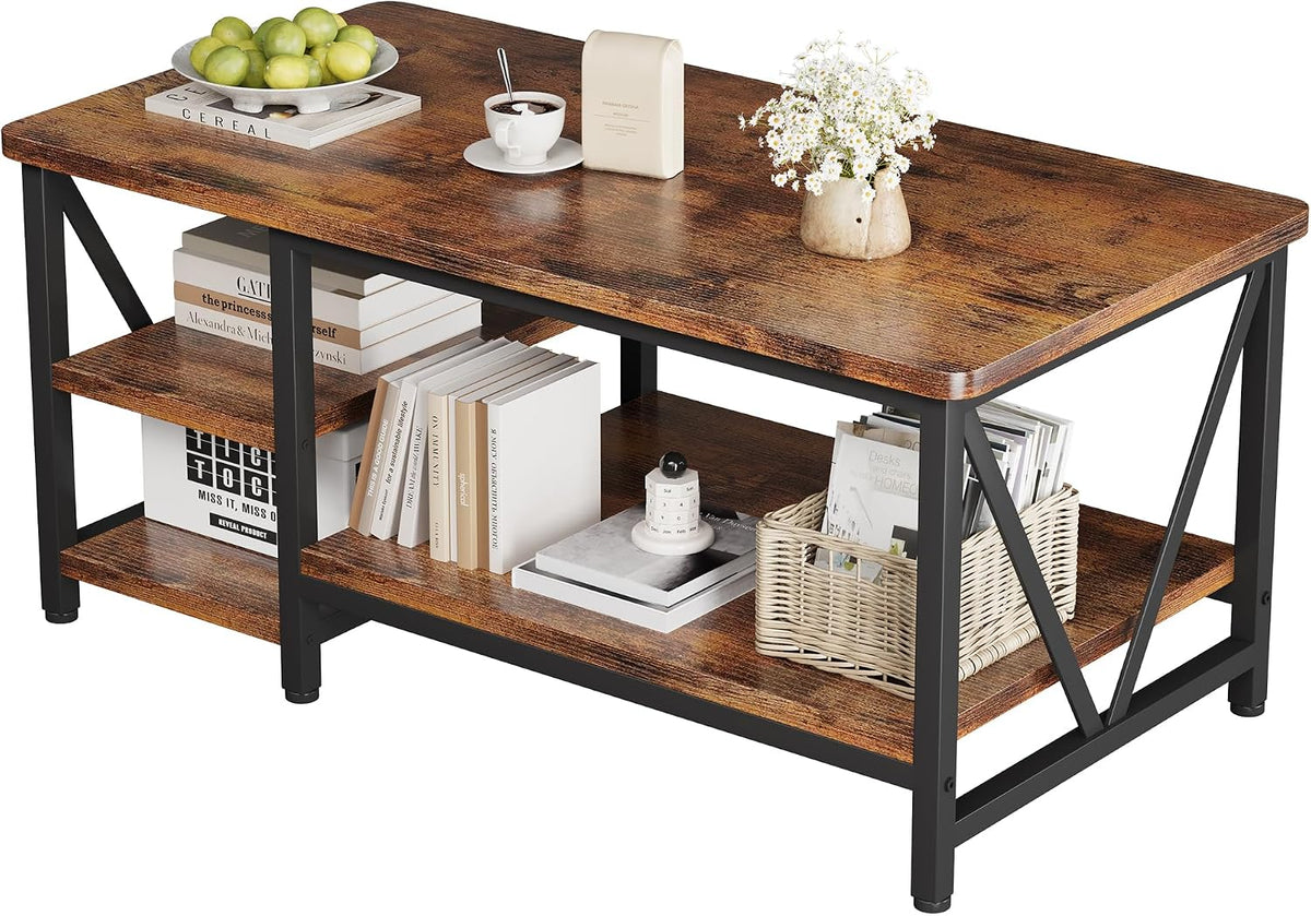 Coffee Table, 39.3" Farmhouse Coffee Table with Sturdy V-Frame Support