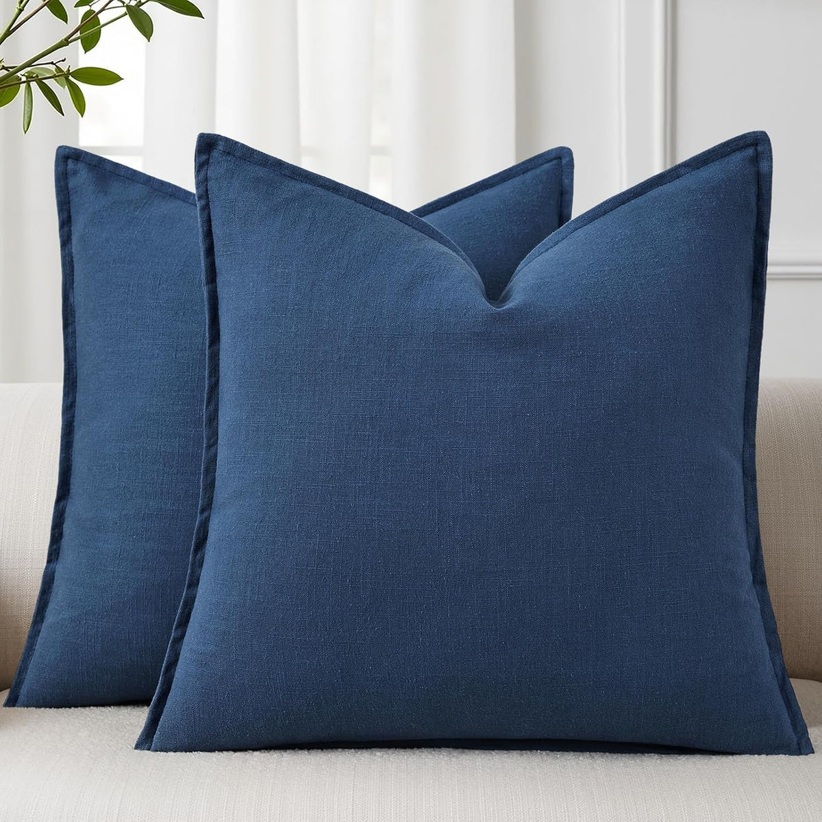decorUhome Fall Blue Linen Throw Pillow Covers 24x24 Set of 2