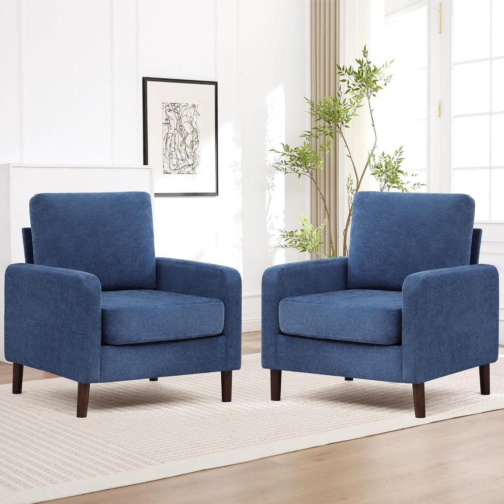 Accent Chair Set of 2, Upholstered Living Room Chairs with Wood Legs and Side...
