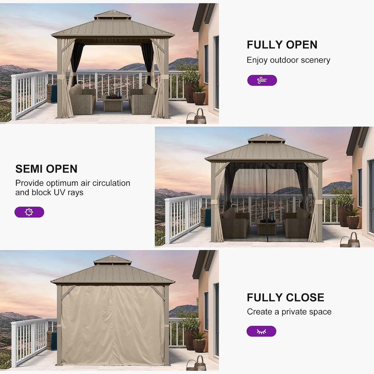 PURPLE LEAF Outdoor Hardtop Gazebo 10' x 10' Champagne Aluminum Structure