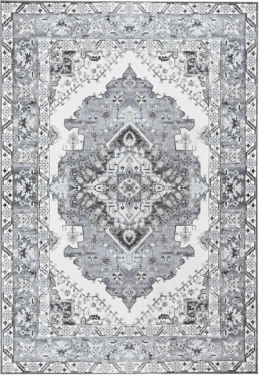 YOH 8x10 Ft Vintage Washable Area Rug for Living Bedroom (Grey)