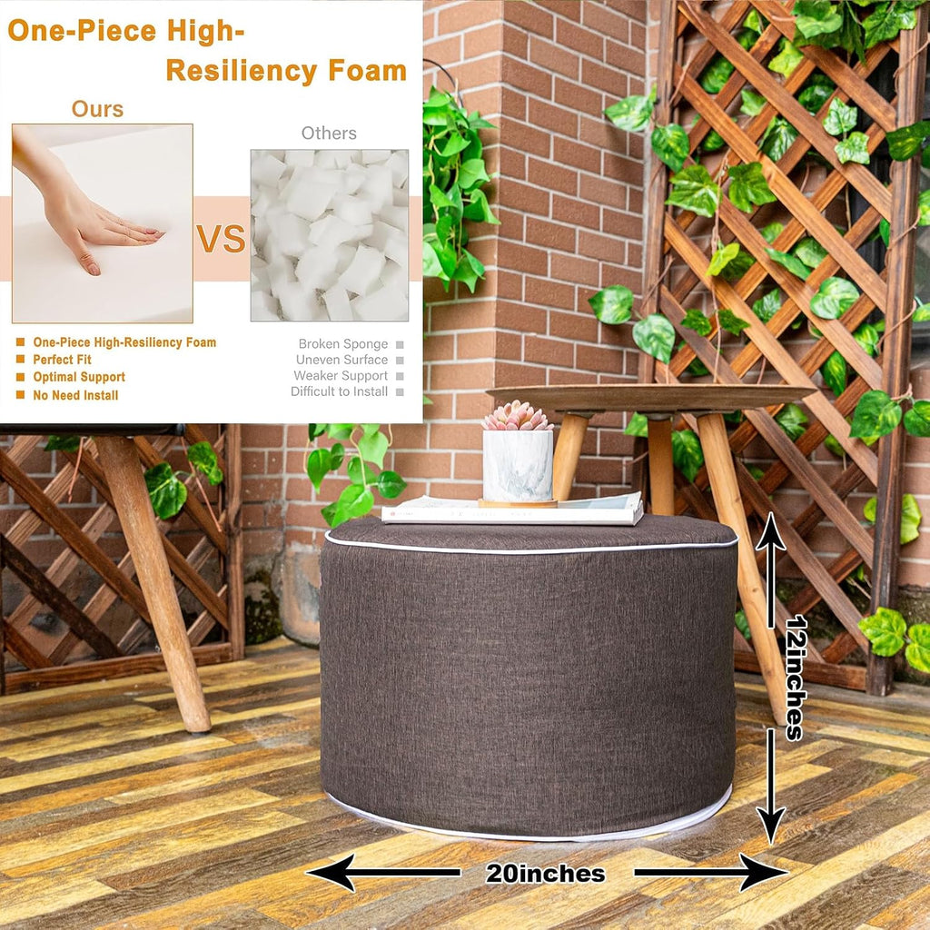 Outdoor Ottoman for Patio,Dark Coffee, Pouf Footstool,Foot Rest,20x20x12 In