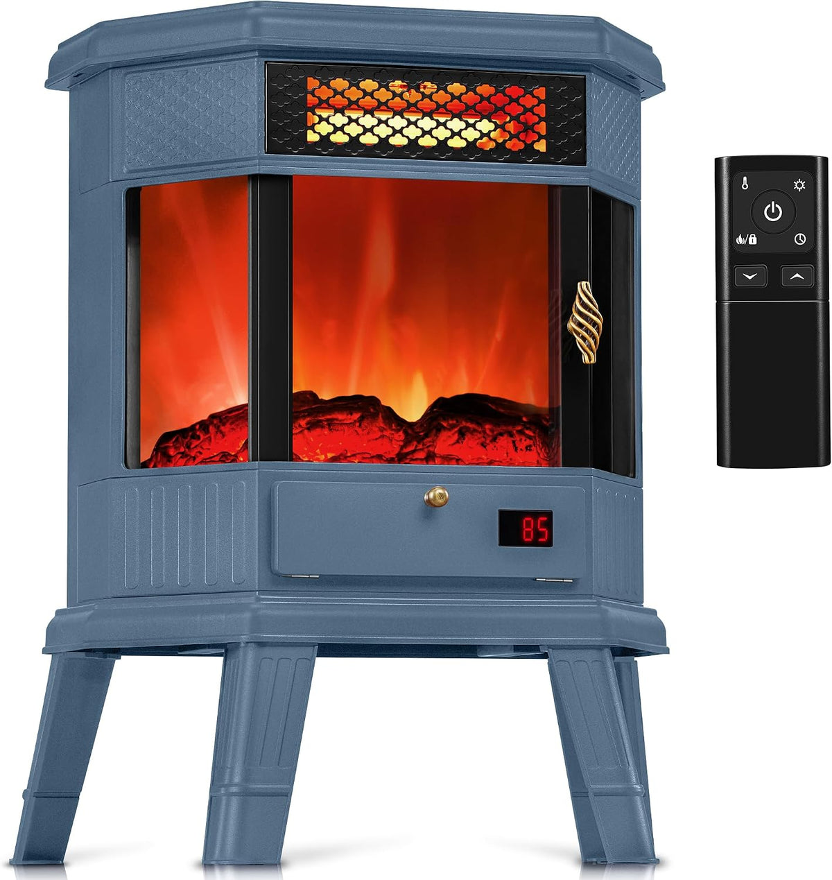 RealSmart Electric Fireplace Heater 22 in Freestanding Fireplace Stove Infrared Fireplace with 3D Flame Effect Remoted Control, Timer, Overheating Protection (Blue)