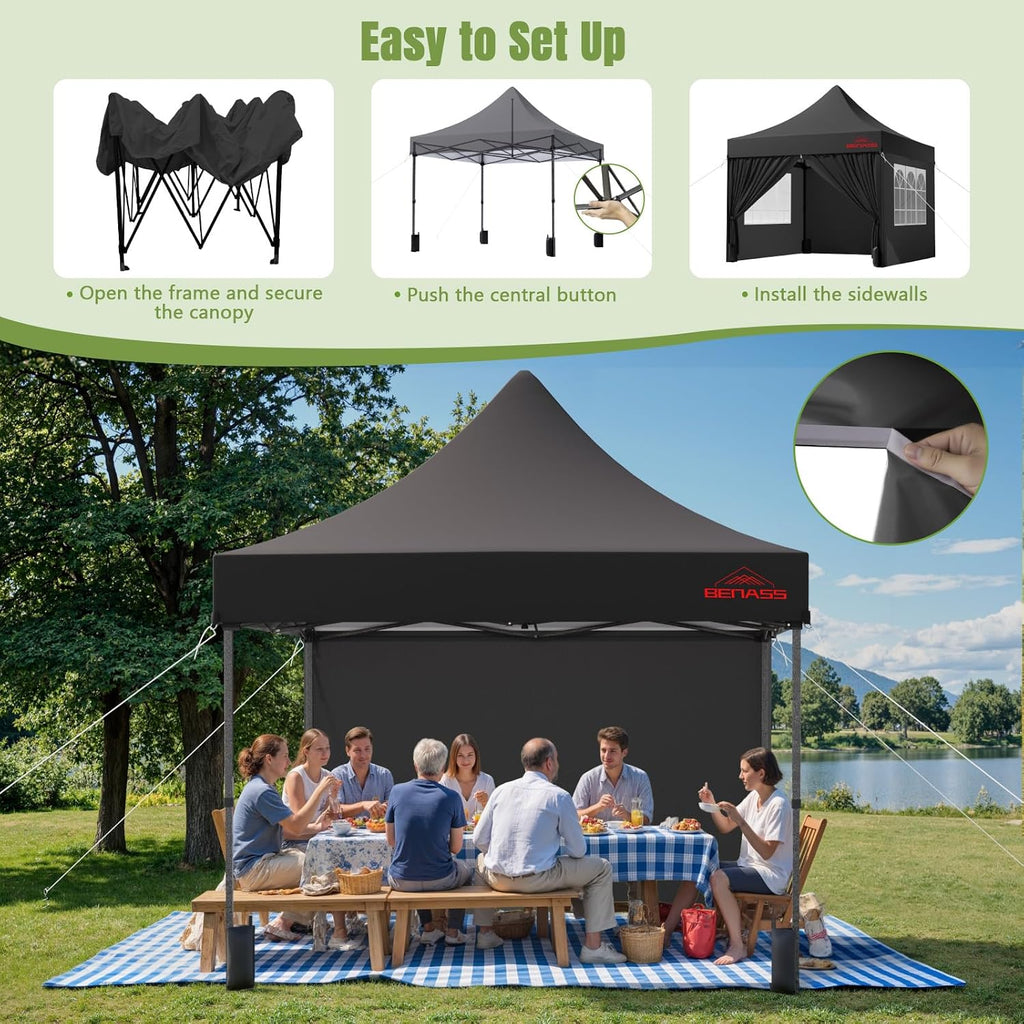 10x10 Heavy Duty Commercial Pop Up Canopy with Sidewalls, Black