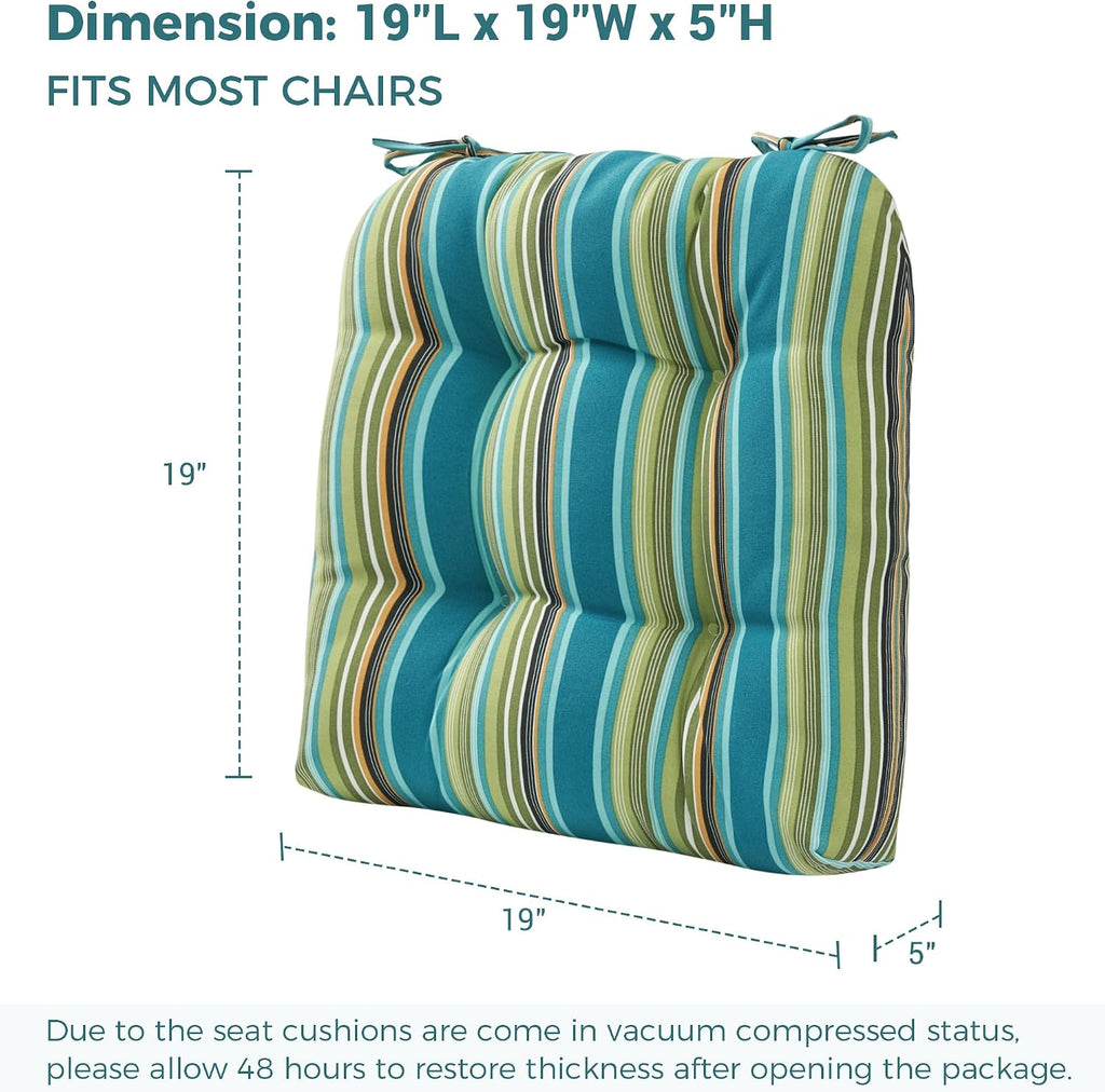 indoor/outdoor tufted seat cushions with ties set of shown in use