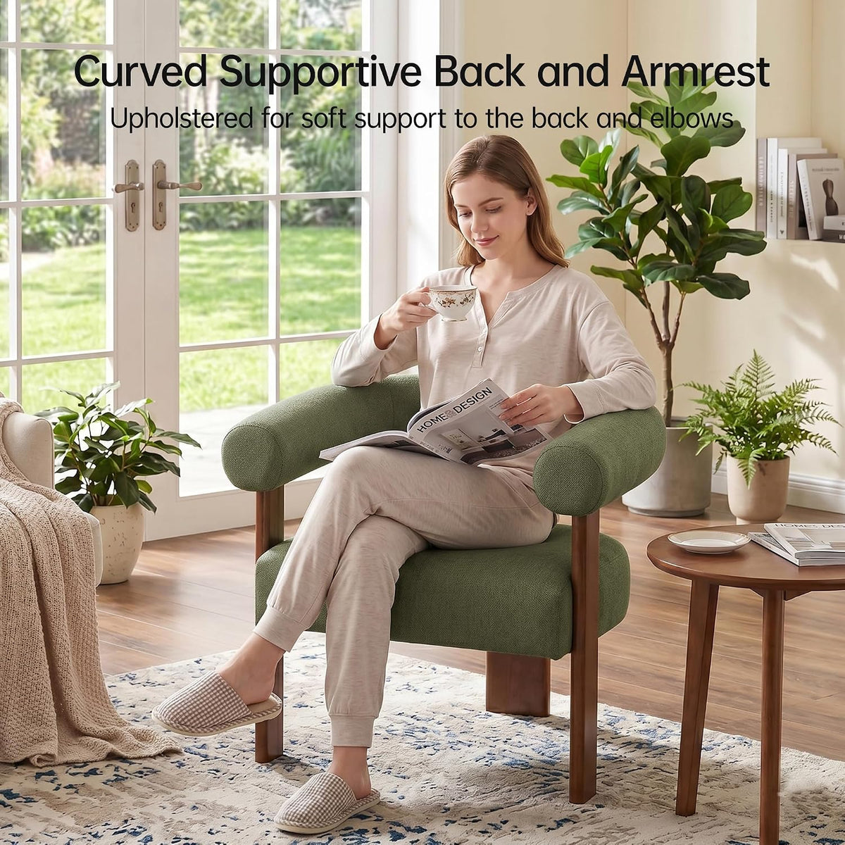 Usaint Upholstered Barrel Accent Chair Set of 2 with Walnut Wood Legs