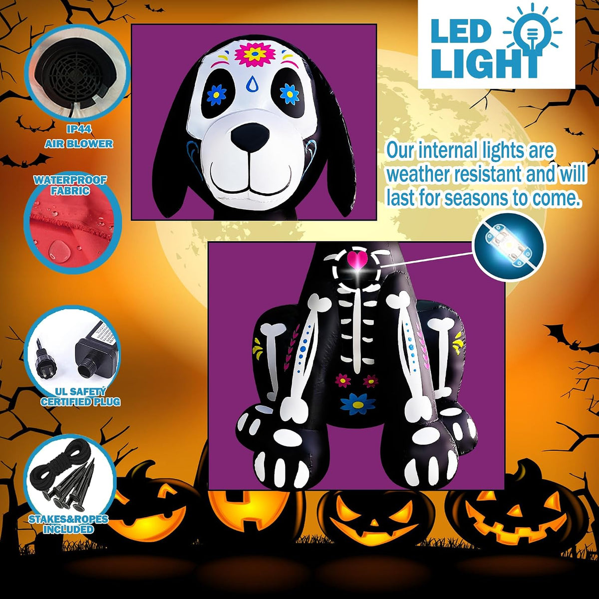 5FT Halloween Inflatables Skeleton Dog Yard Decor