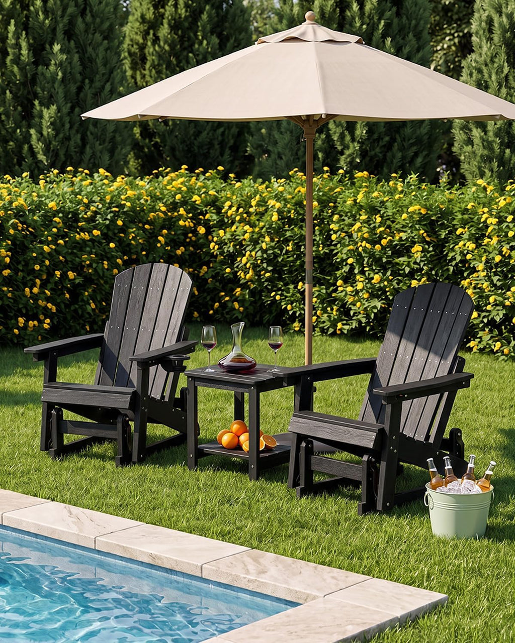 Adirondack Chairs, All-Weather Outdoor Gliders Set of 2,Black