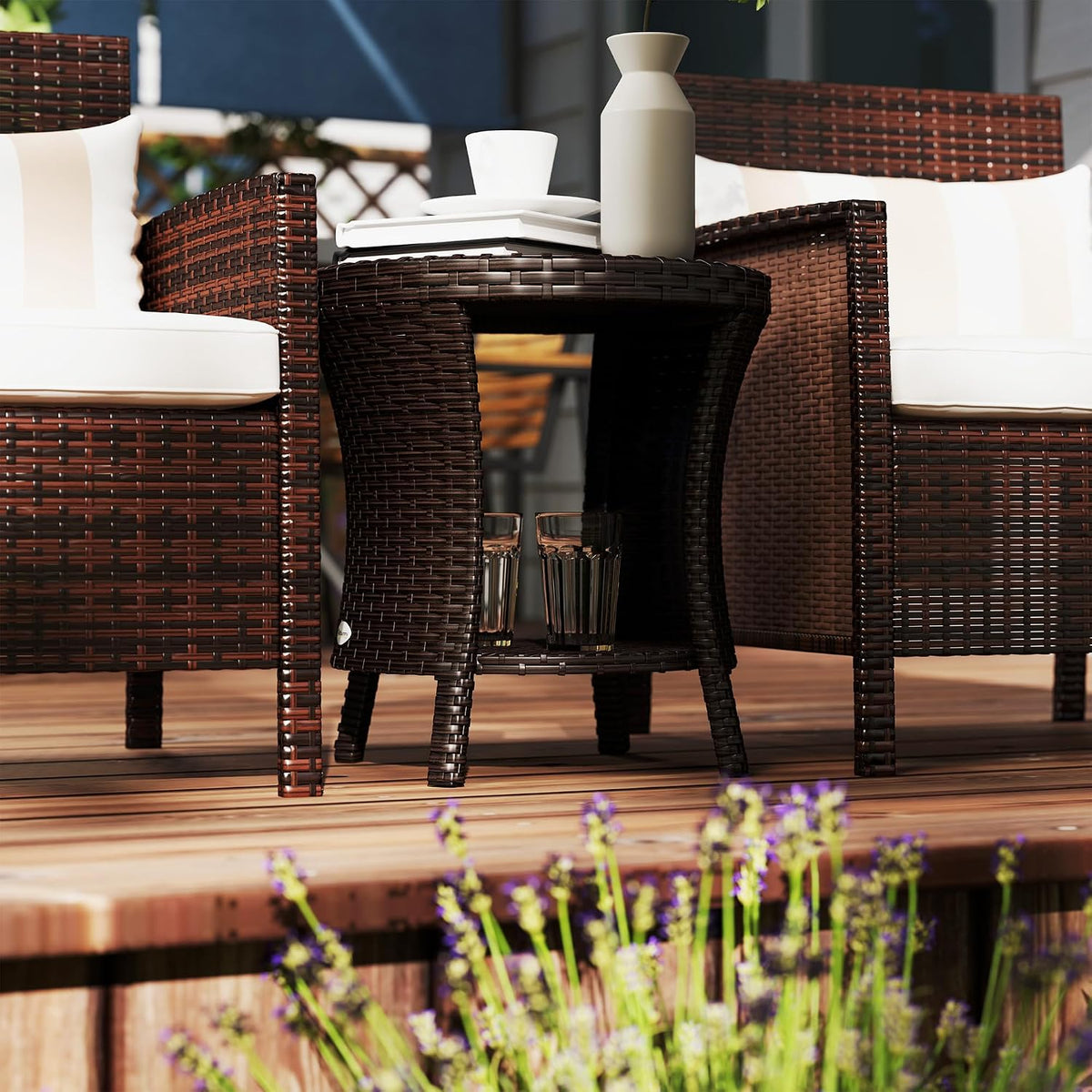 Outsunny 18" Outdoor Wicker Coffee Table 2-Tier Side Table Mixed Brown