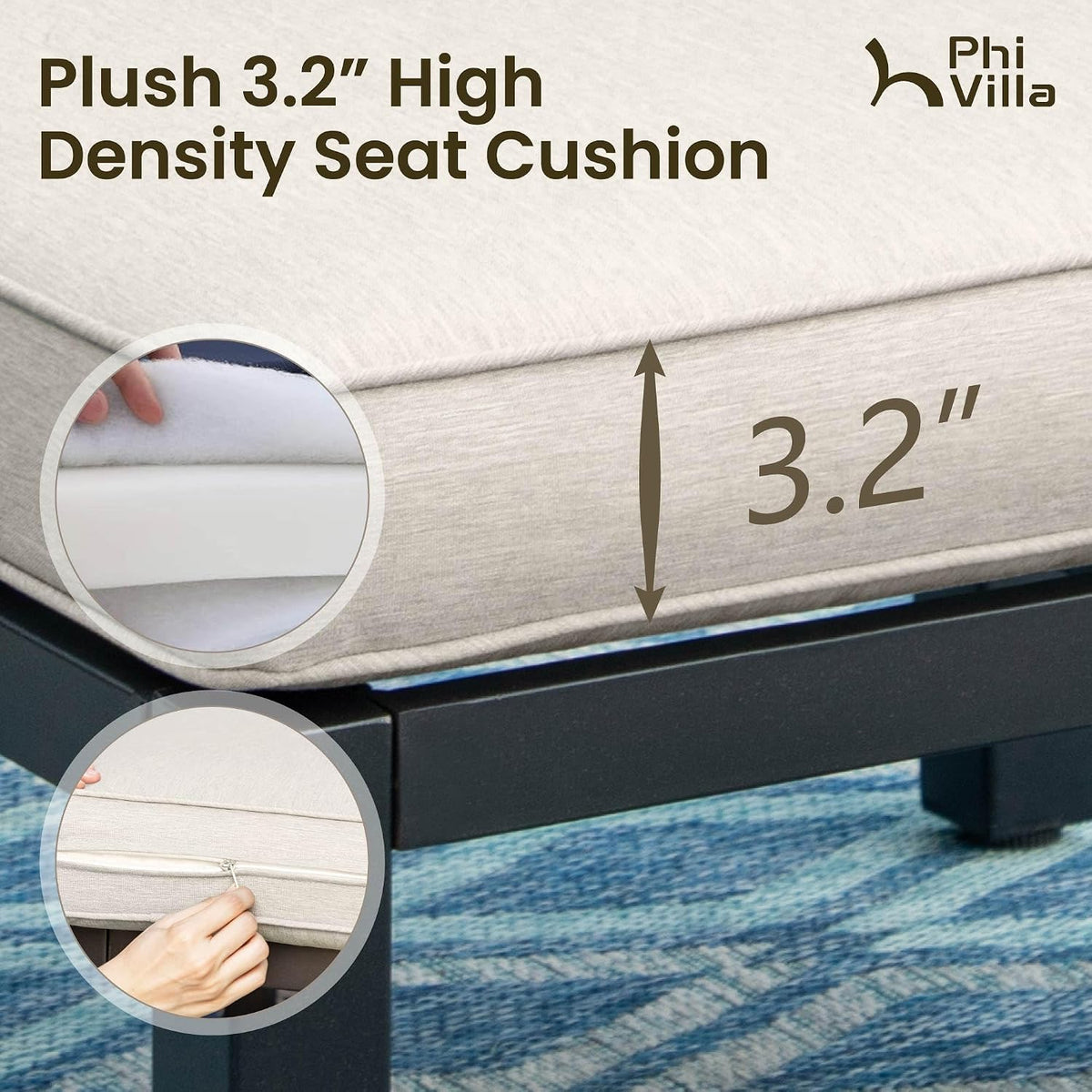 PHI VILLA 4-Seat Metal Patio Sofa Sectional Set with Gray Cushions