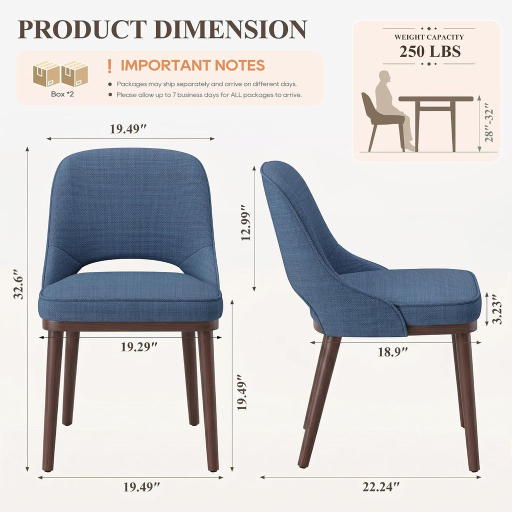 Modern Upholstered Chairs, Curved Open‑Back Fabric Kitchen Chairs(Set of 4)