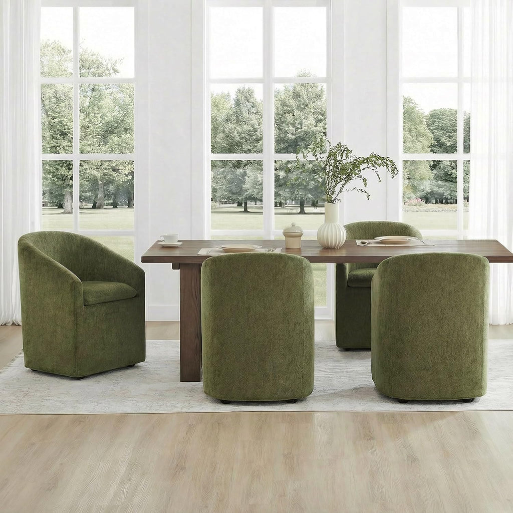 KISLOT Upholstered Dining Chairs Set of 2 with Casters, Moss Green